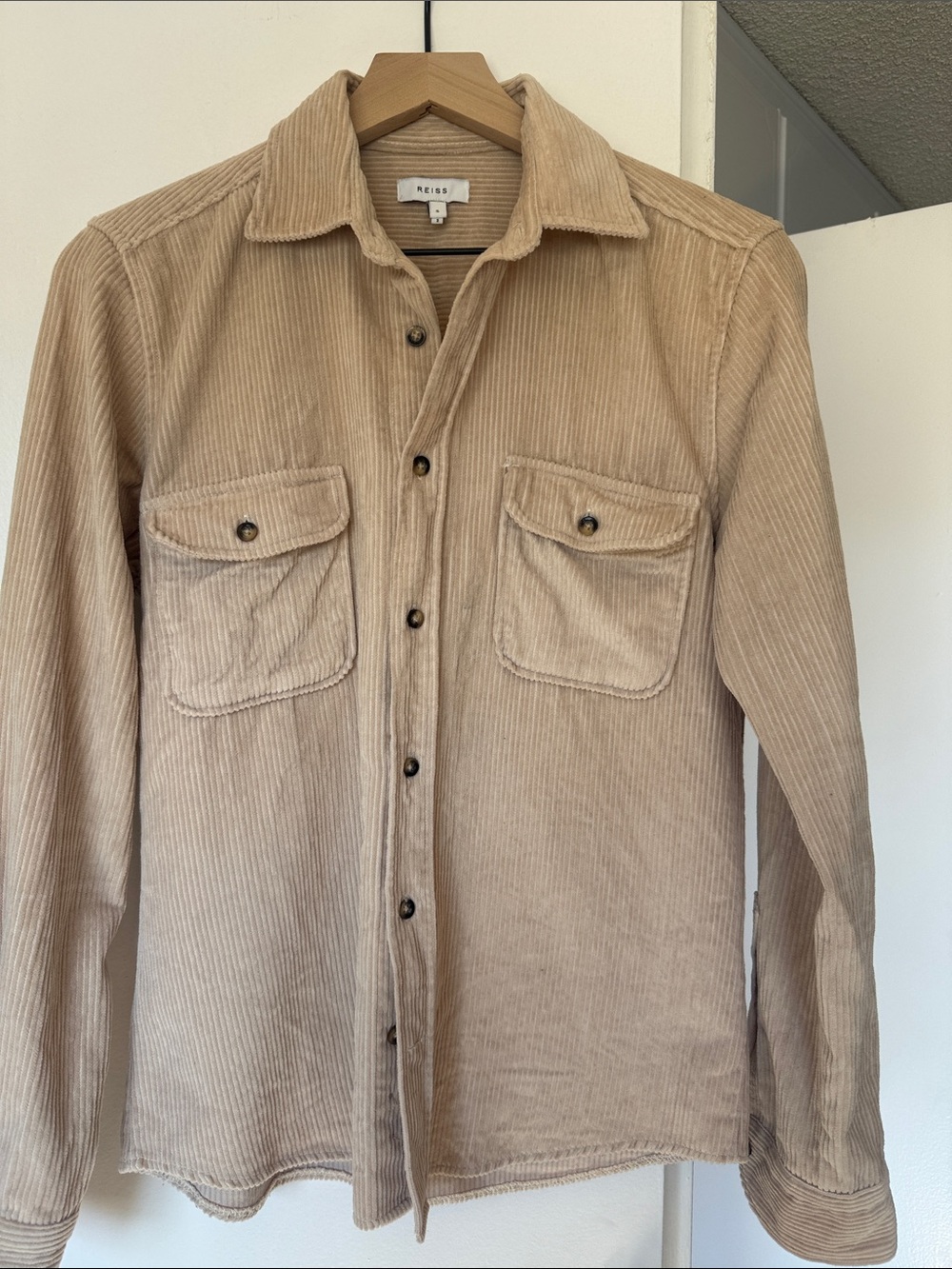 Reiss Men's Beige Corduroy Shirt Jacket